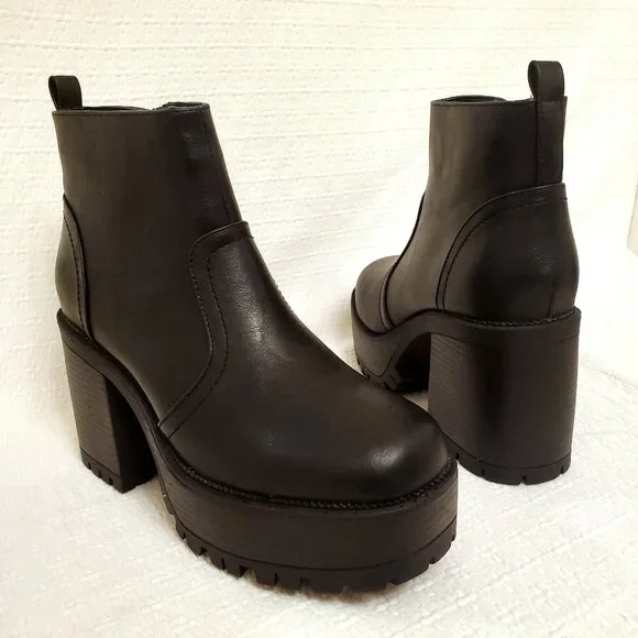 UNIONBAY Women’s Black Paula Platform Heeled Chunky Lug Sole Ankle Boots - 7.5 - Picture 1 of 15